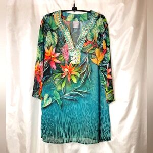 Chico's embelished tropical/animal print tunic